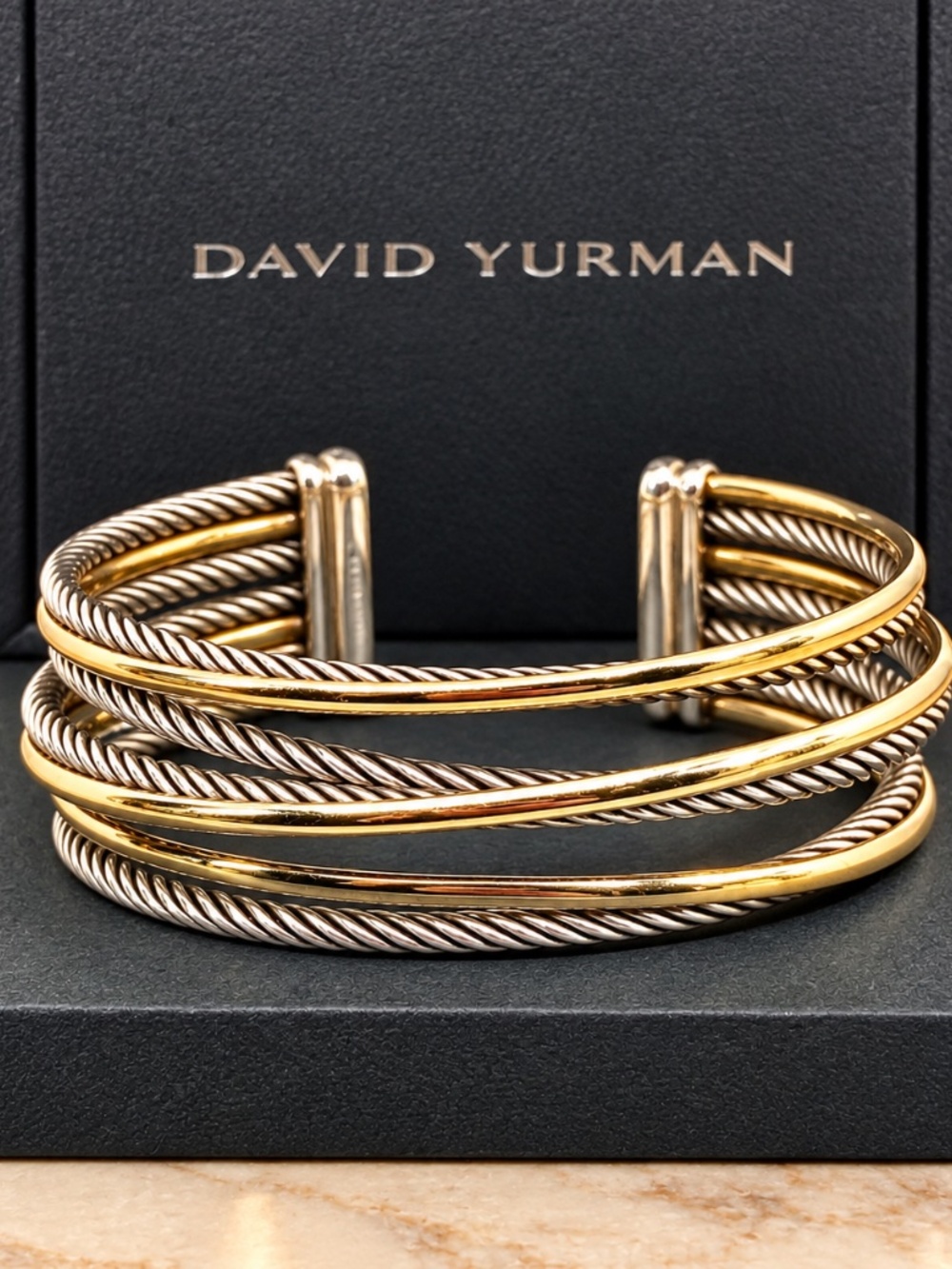 David Yurman Crossover Cuff Bracelet 18K Yellow Gold Sterling Silver Medium
